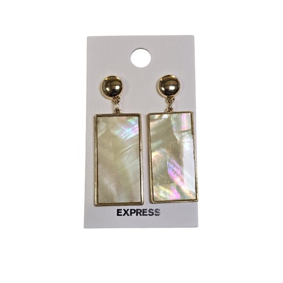 Express Women's Gold Plated Mother of Pearl Inlay Pieced Dangle Earrings NWT - Picture 2 of 3